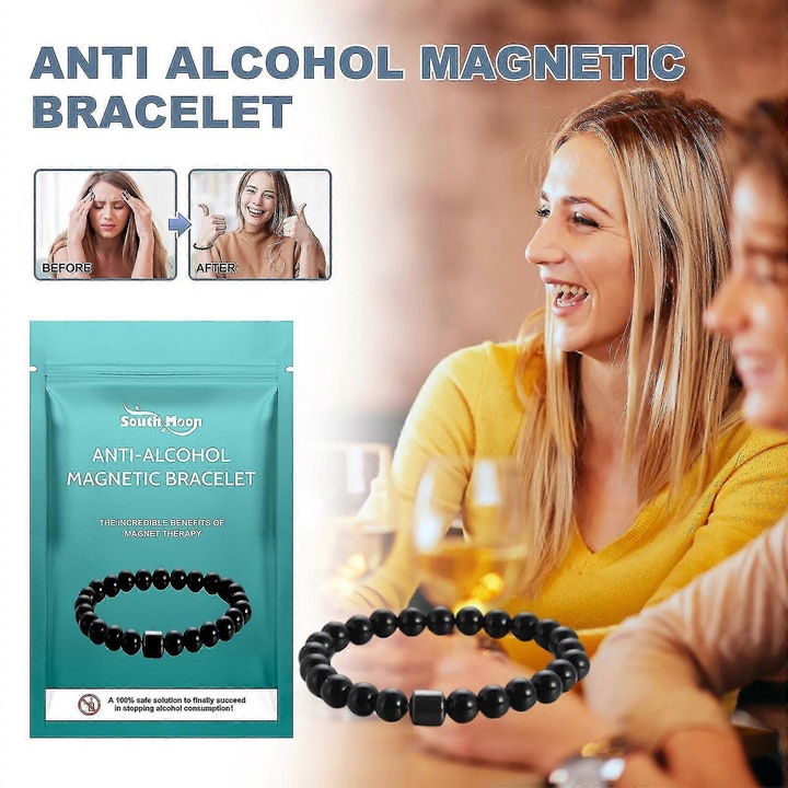 Bratara anti-alcool, set 2 bucati, terapie magnetica, reducerea consumului de alcool, rosie