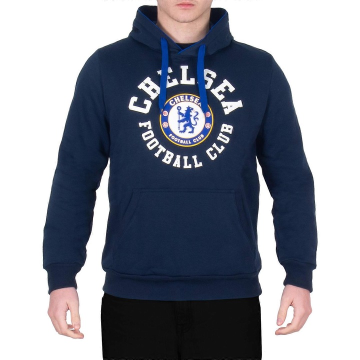 Hanorac sport barbati, bleumarin, fleece, detalii elastice, cu imprimeu Chelsea FC, XL INTL