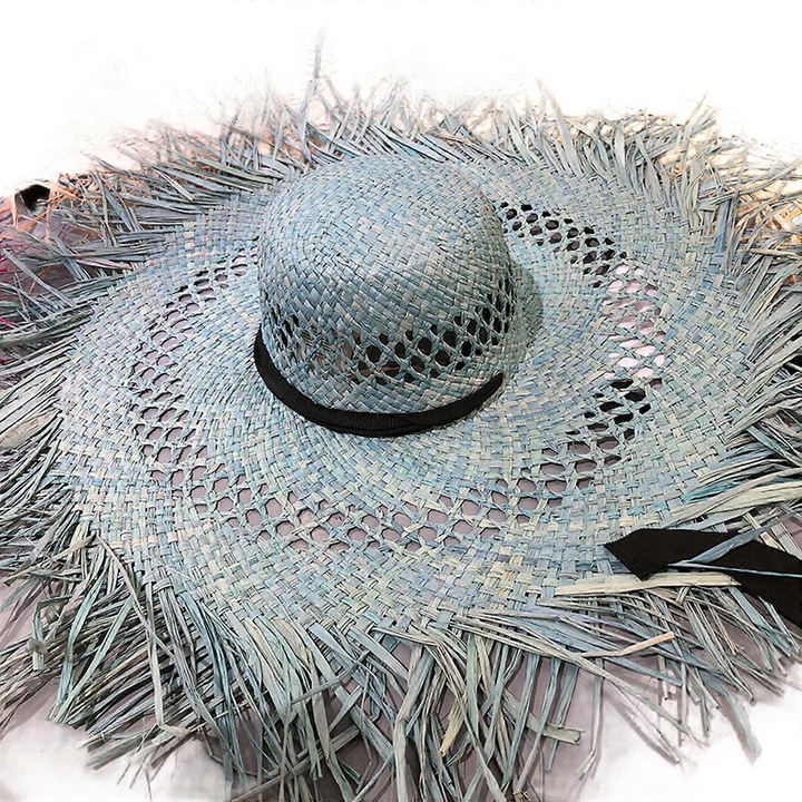 Palarie de soare cu margine lata, 55-60cm, din paie, unisex, multicolor, set 1 buc.