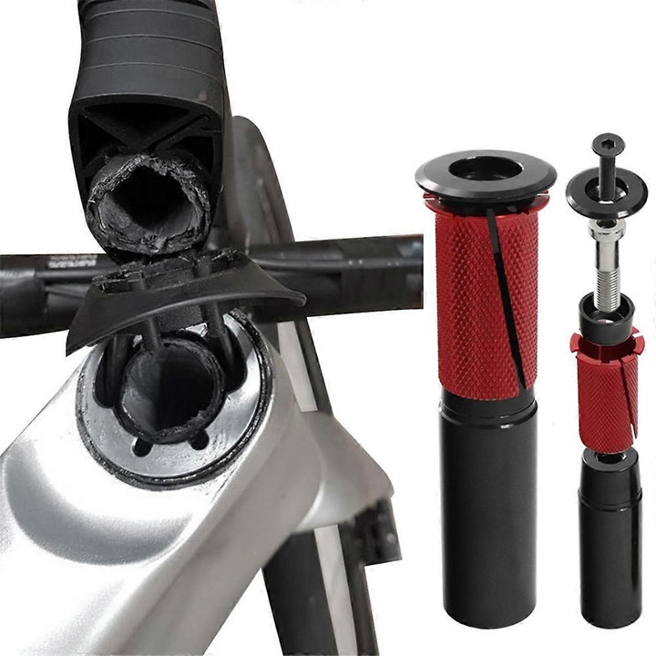 Kit expander headset bicicleta SL7, negru-rosu-argintiu, 22.9x25.4mm, aluminiu inox