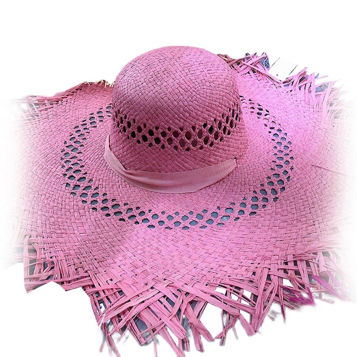 Palarie de soare cu margine lata, 55-60cm, din paie, unisex, multicolor, set 1 buc.