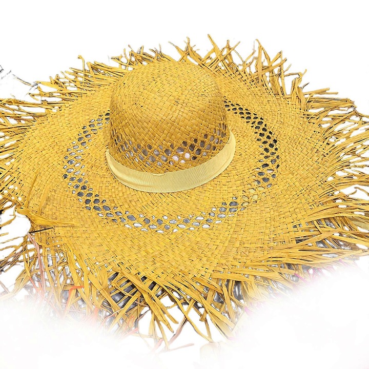 Palarie de soare cu margine lata, 55-60cm, din paie, unisex, multicolor, set 1 buc.