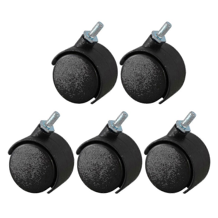 Roti cu tija filetata, set de 5 bucati, 360° rotatie, 40x9mm, negru