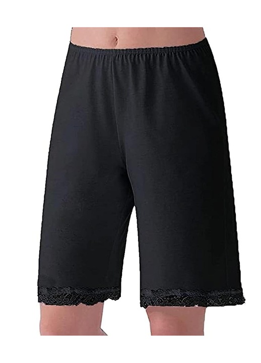 Pijamale dama, pantaloni scurti, talie inalta, culoare neagra, dantela si poliester