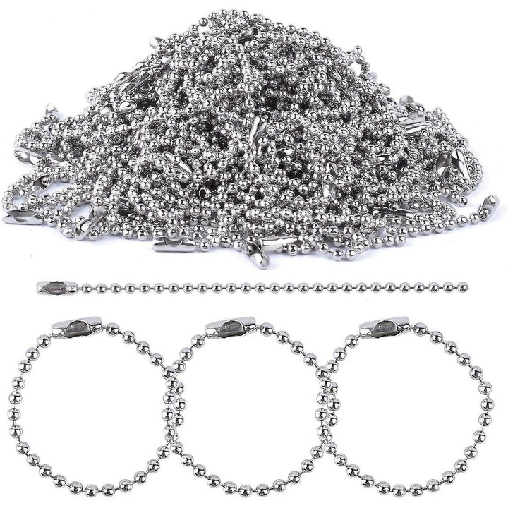 150 darabos fém kulcstartó készlet, 10 cm-es lánccal, 2.4 mm-es gyöngyátmérővel, nikkelezett