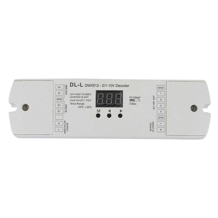 Transformator de semnal numeric, 4 Canale DMX512 la 1-10V / 0-10V, 12V-24V, Alb, Plastic