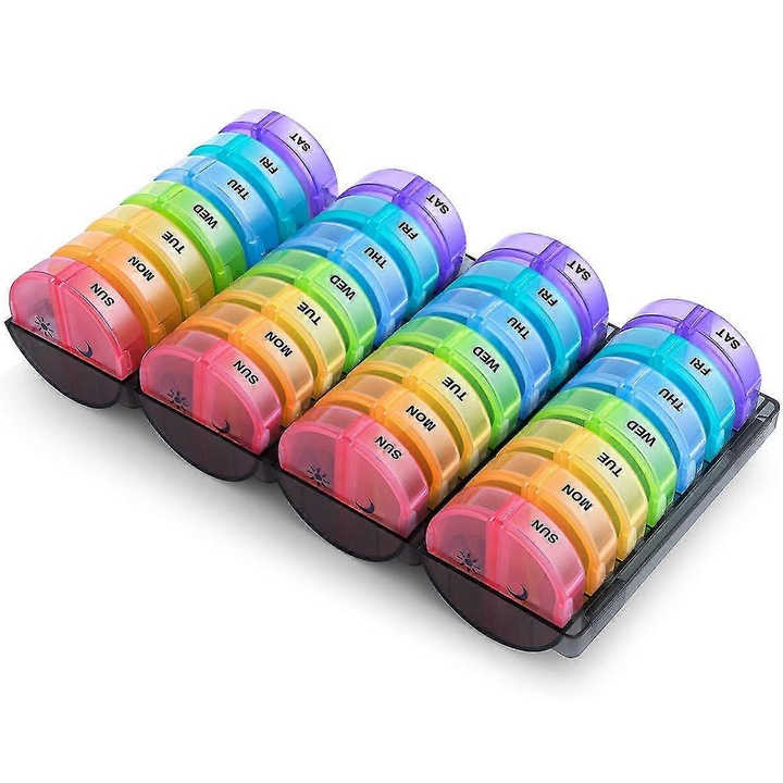 Organizator pastile 28 zile, capacitate mare, plastic alimentar, 27.7x14.3x5.9cm