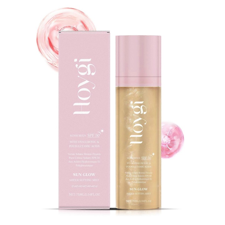Spray de protectie solara Sunglaze Sheer Setting Mist SPF50, 75ml, hidratant, 13.6x3.5cm