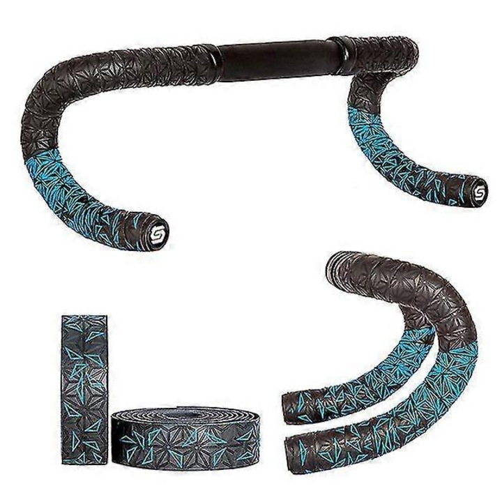 Banda ghidoline bicicleta, set 2 role, negru-albastru, material EVA PU, latime 401-500mm, pentru biciclete de drum, BMX, montan