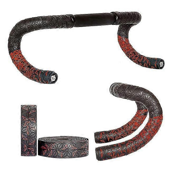 Ghidoline bicicleta set 2 role, doua culori, negru-rosu, material EVA PU, latime 401-500mm