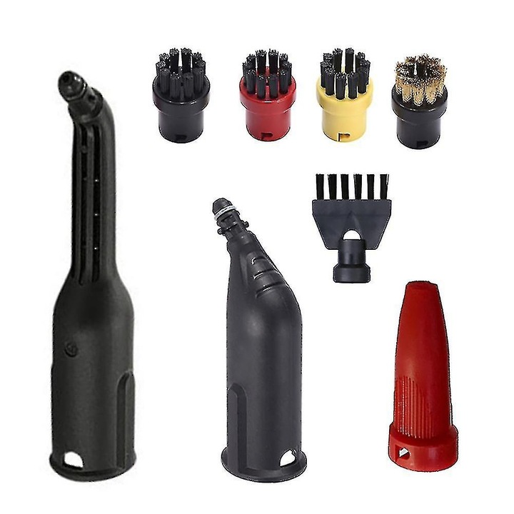 Комплект удължителни дюзи за прахосмукачки Karcher SC2/SC3/SC4/SC5/SG4-2/SG, 4 кръгли четки, 1 плоска четка, черни