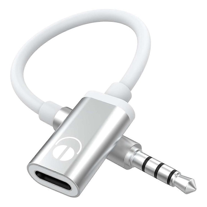 Cablu audio 3.5mm la USB Type C, adaptor pentru casti, sunet stereo, argintiu, 1m