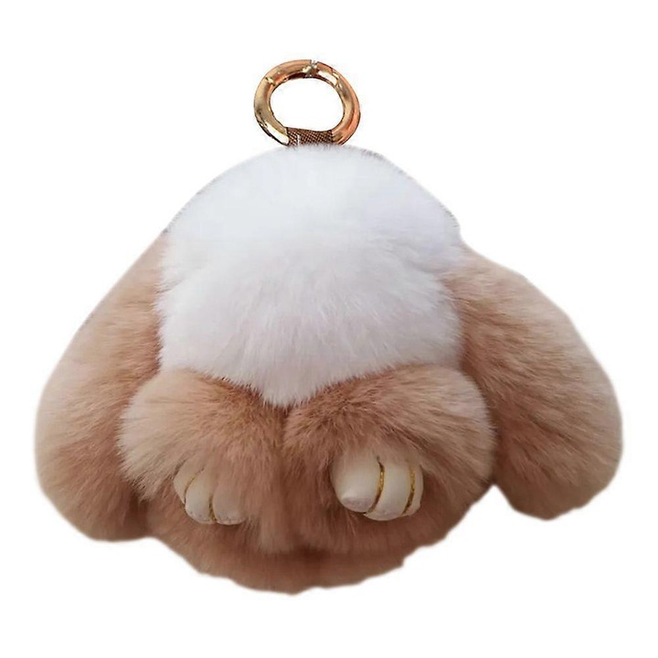 Breloc cu iepure din blana artificiala, design dragut, 10cm, multicolor