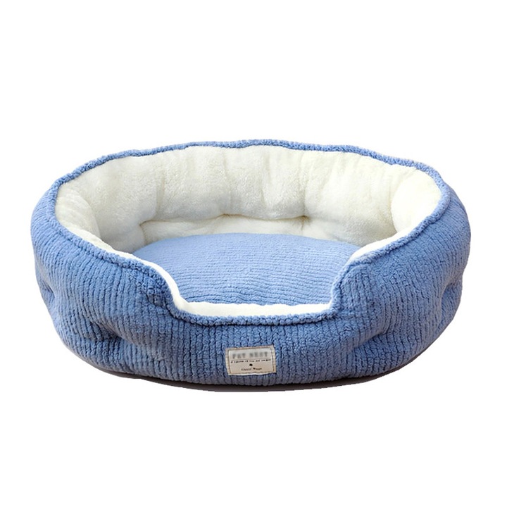 Culcus pentru caini si pisici MUGIM®, Forma Oval cu intrare, Material foarte Moale si Confortabil, 58x50cm, Albastru deschis