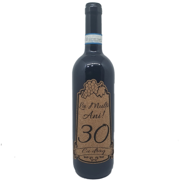 Vin rosu cabernet sauvignon personalizat cu mesaj, la multi ani 30, editie limitata, demisec, 750ml, 13.5% alcool