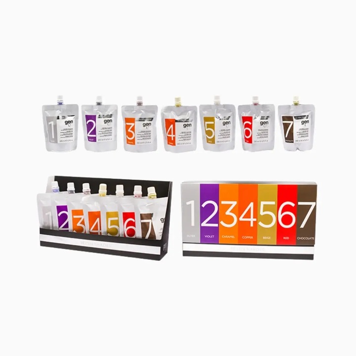 Set de Masti Colorante GenUs, Silver, Violet, Carmel, Copper, Beige, Red, Chocolate, 7 buc