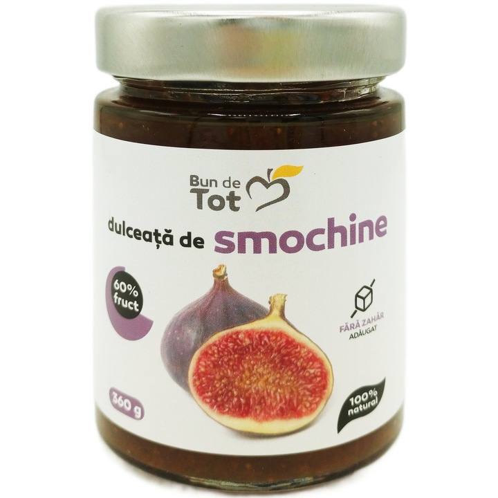 Dulceata de Smochine cu 60% fruct, fara zahar, fara chimicale, 100% natural, Bun De Tot, 360g, Seva Plant