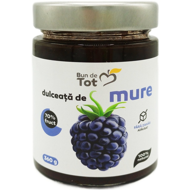 Dulceata de Mure cu 70% fruct, fara zahar, fara chimicale, 100% natural, Bun De Tot, 360g, Seva Plant