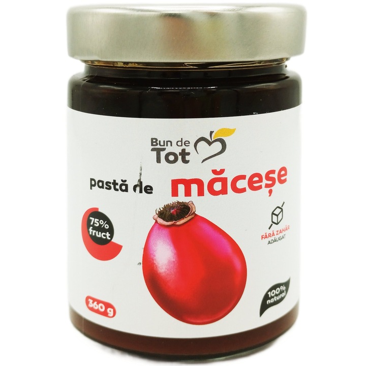Dulceata de Macese cu 75% fruct, fara zahar, fara chimicale, 100% natural, Bun De Tot, 360g, Seva Plant