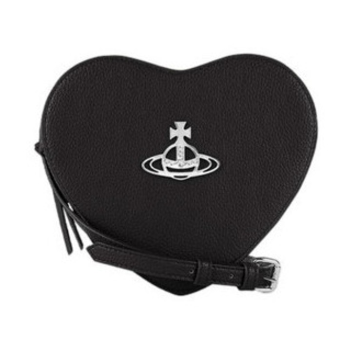 Szív alakú váltáska, Vivienne Westwood, fekete, 19.5x17x7cm, levehető pánttal