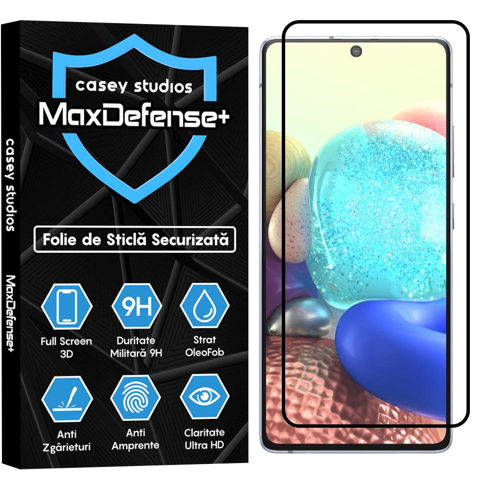 Folie Sticla CASEY STUDIOS™ compatibila cu Samsung Galaxy A35 / A55, MaxDefense+, Anti Zgarieturi, Full Glue, Full Cover 3D, Protectie Ecran 3D, Duritate Ridicata, Margini Negre