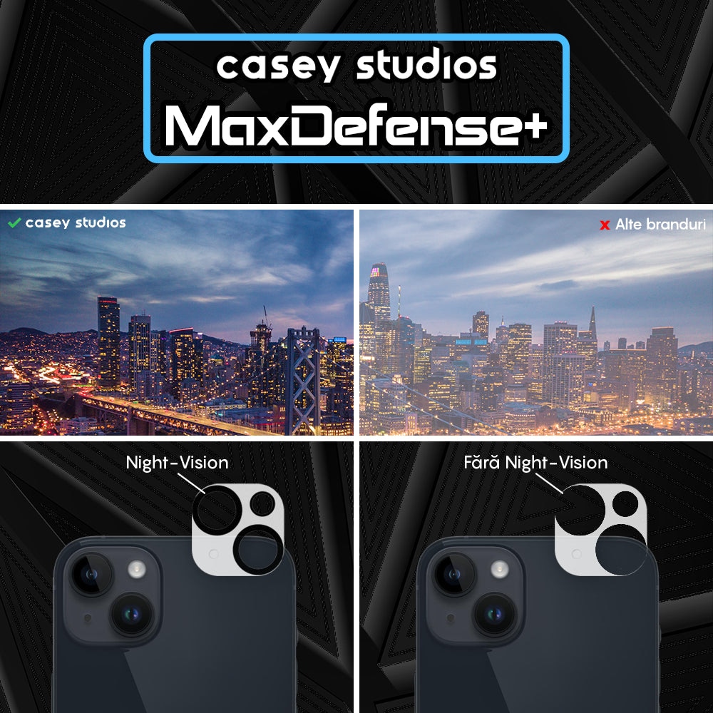 Set 2x Folie Sticla Camera compatibil cu iPhone 13 / 13 Mini, CASEY STUDIOS™ MaxDefense+, Protectie Securizata, Duritate 9H, Full Cover, Anti Zgarieturi, Ultra HD, Protectie Profesionala Camere 3D, Anti Zgarieturi, Anti Socuri