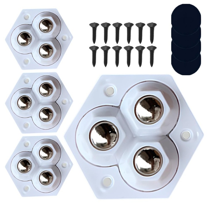 Set 4 roti pivotante 360° autoadezive, CooTooLa, alb, pentru electrocasnice si mobilier