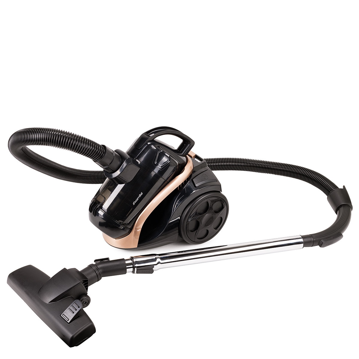 Aspirator cu Fir, Fara Sac KAMILLE, Puterea 800W, Accesorii, Filtru Hepa, Culoare Negru / Auriu