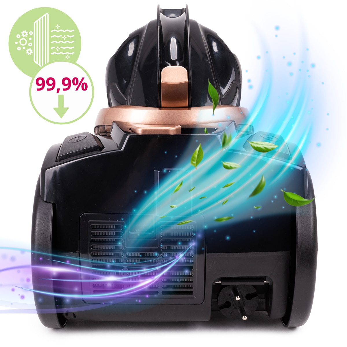 Aspirator cu Fir, Fara Sac KAMILLE, Puterea 800W, Accesorii, Filtru Hepa, Culoare Negru / Auriu