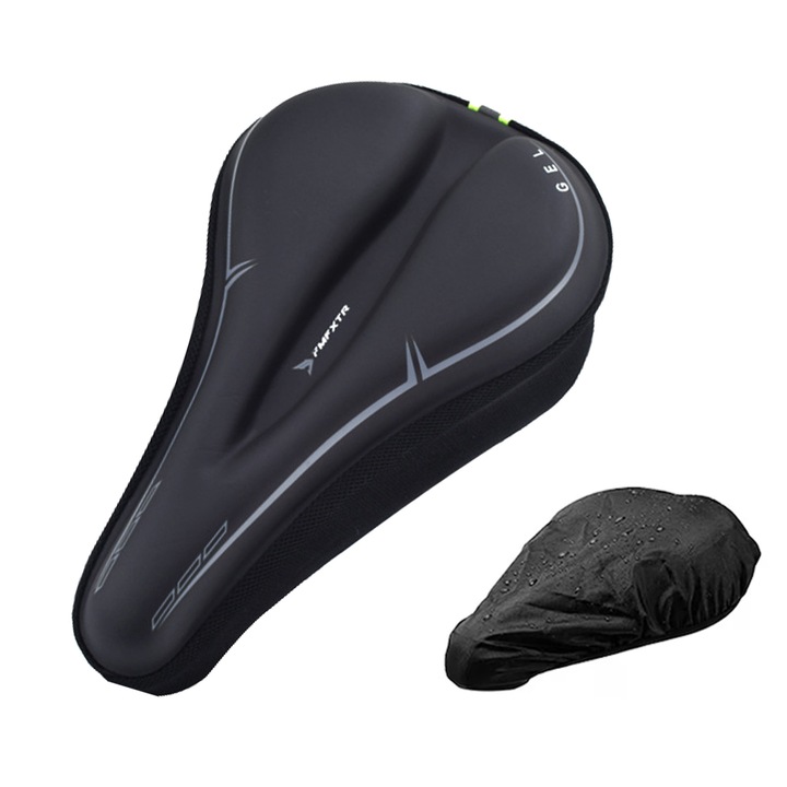 Városi és MTB kerékpárnyereg huzat, Axroad Mall, Esővédővel, Csúszásgátló, Ütésálló, Ergonomikus kényelem hosszú utakra, Szilikagél és hab, 29.5*18cm, Fekete/Szürke