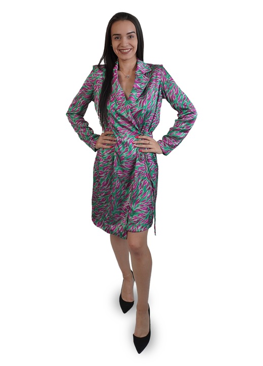 Дамска рокля, размер S, цвят зелен и цикламен