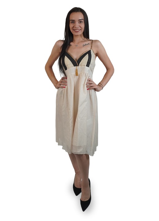 Дамска рокля, размер S, цвят бежов и черен