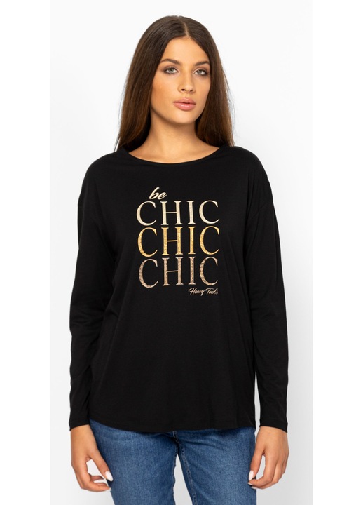 Tricou femei Heavy Tools Carmina Black, maneca lunga, croiala larga, XS