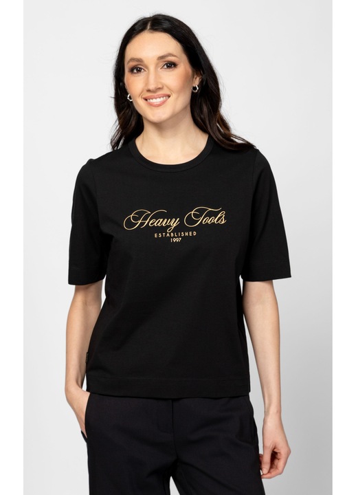 Tricou femei Heavy Tools Miani Black, maneca scurta, bumbac premium, marime L