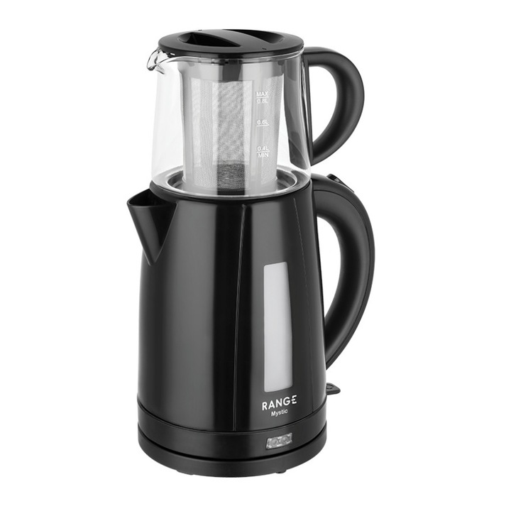 Set fierbator apa si ceainic electric Fakir Range Mystic, 1.7L si 0.8L, 2200W, Oprire automata, Mentinere la cald, Negru