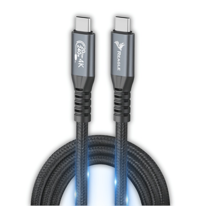 Cablu USB-C Reagle 5m, 20Gbps, 240W, suport 4K, pentru date și încărcare