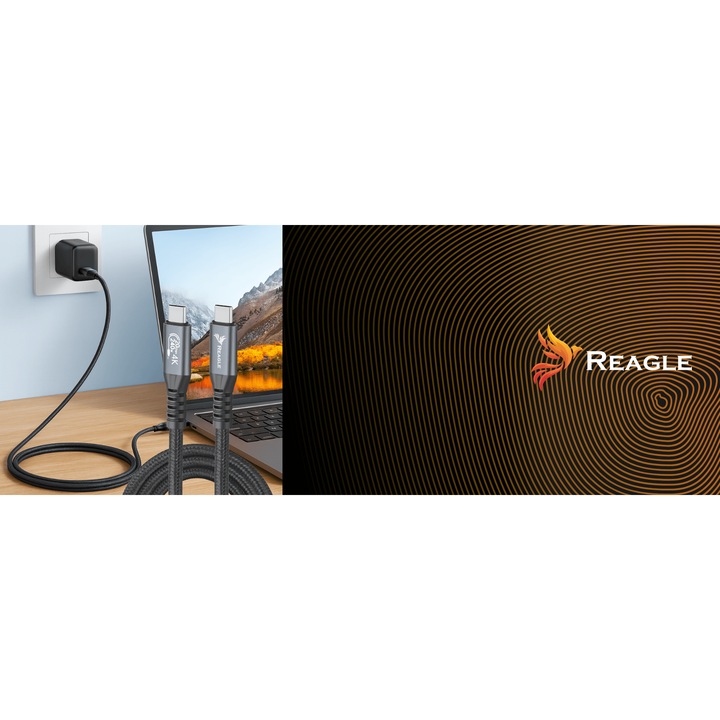 Cablu USB-C Reagle 5m, 20Gbps, 240W, suport 4K, pentru date și încărcare