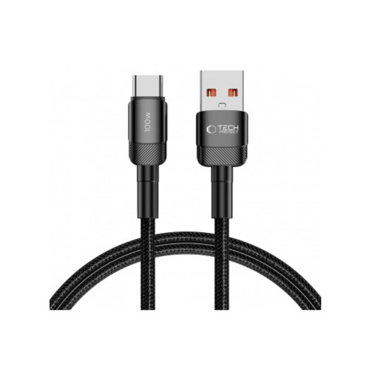 Cablu Date si Incarcare USB-A - USB-C Tech-Protect Ultraboost EVO, 100W, 1m, Negru compatibil Samsung, Xiaomi, Huawei