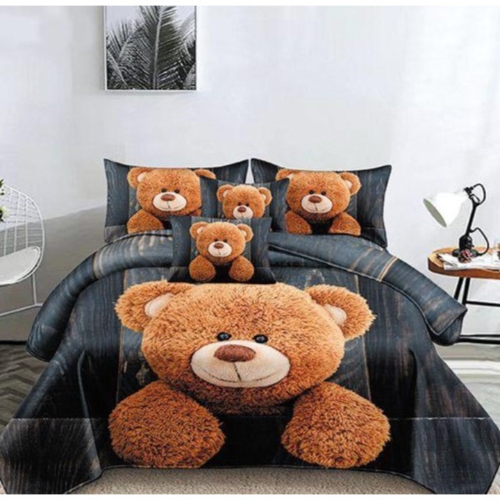 Lenjerii Premium din Bumbac Finet cu 6 Piese de cea mai buna calitate, pentru pat dublu, IMPRIMEU EXACT CA IN IMAGINE Culoare Negru