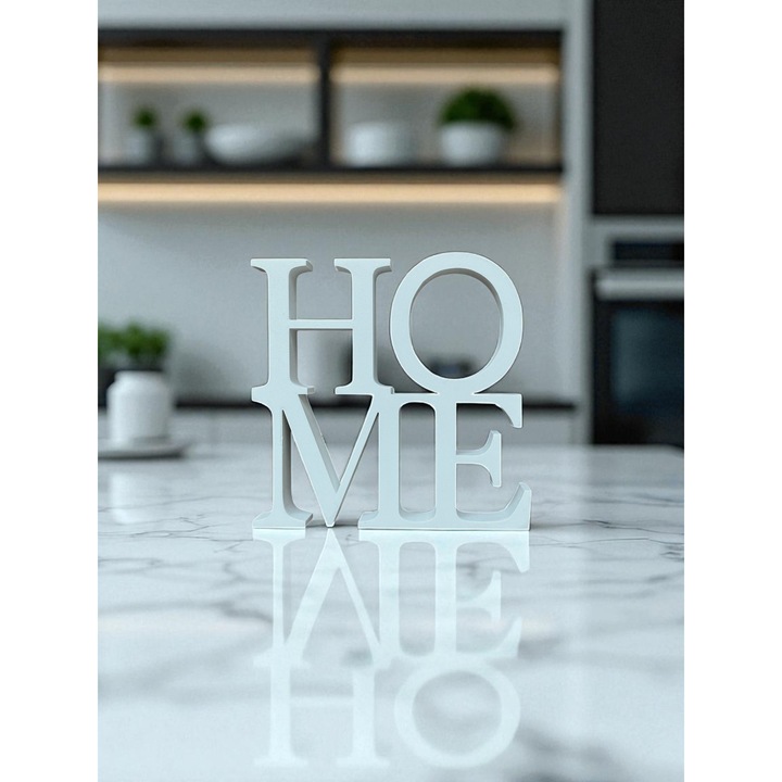 Декоративна орнамент HOME, бял, 17×18 см