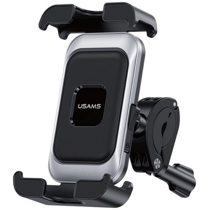 Suport de telefon Usams pentru bicicletă, trotinetă și motocicletă, 360°, fixare pe ghidon, antiderapant, dimensiune 4.7-7.2", negru