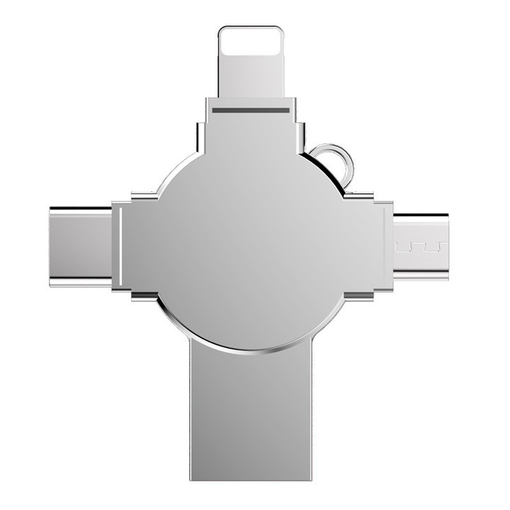 USB 4 az 1-ben, Y03-1TB - Nagy sebességű USB 3.0, C-típusú, Micro-USB, Lightning iPhone-hoz, Androidhoz, PC-hez, Mac-hez - Bővítse tárhelyét, Szabadítsa fel telefonját, Ezüst