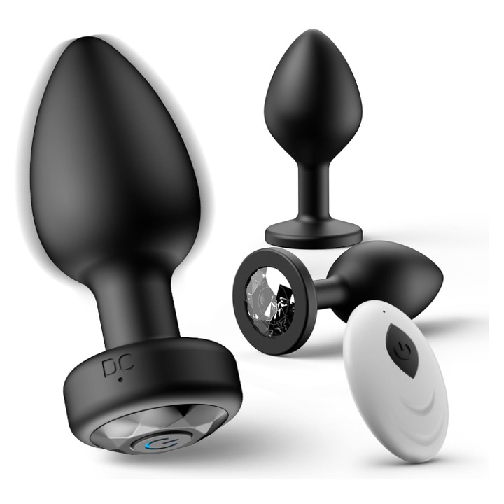 Set 3 Dopuri Anale ExtraLove™ JJ05, Stimulare punct G, cu 10 moduri de intensitate, stimulare prostata, control prin telecomanda, rezistent la apa, din silicon moale, reincarcabil, Unul cu Vibratii, Marimi Diferite, Negru