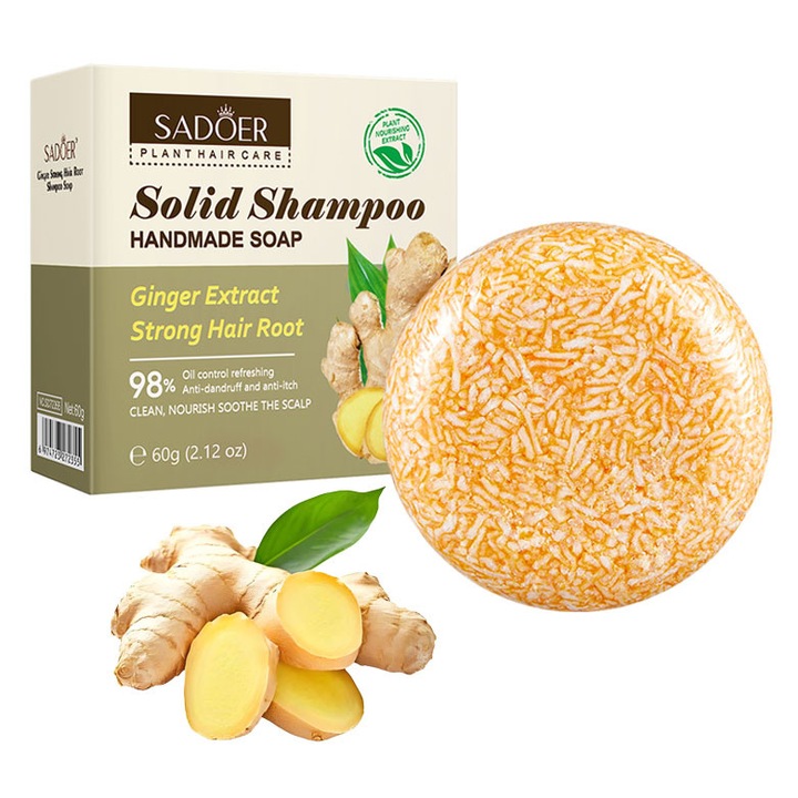 Sampon Solid cu Ghimbir pentru Cresterea Parului - Reduce Pierderea, Intareste Radacinile, Anti Matreata, Control Sebum pentru Par Mai Des
