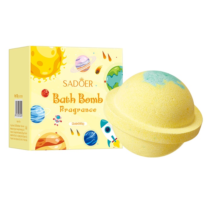 Bomba de Baie Planeta Galbena cu Aromaterapie - Sare Minerala pentru Curatare, Ingrijire si Relaxare - Pentru Piele Aspra, Uleioasa si Murdara