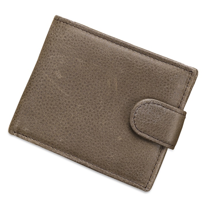 Portofel Subtire din Piele Naturala pentru Barbati cu Portmoneda - Gri | Holder pentru Carduri | Piele de Vitel de Prim Strat