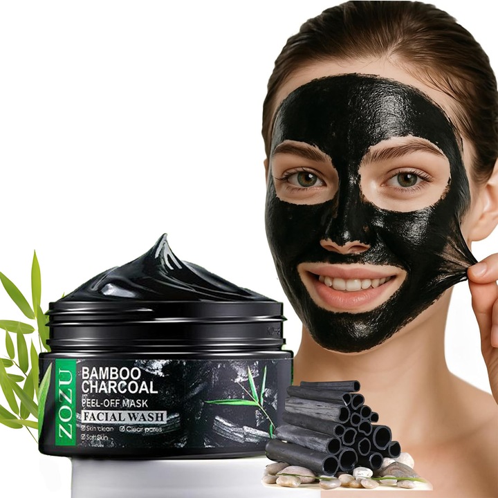 Masca Peel-Off cu Carbune de Bambus - Indeparteaza Punctele Negre, Curatare Profunda si Minimizarea Porilor, Pentru Ten Gras si Acneic. Formula Blanda, nu Usuca
