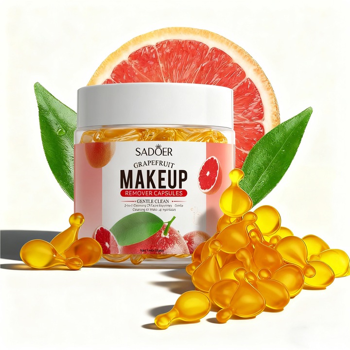 Capsule Demachiante cu Grapefruit, 35 bucati - Demachiant 2-in-1 Gentle, Hidratare, Ideal pentru Calatorii, Curatare Profunda a Porilor, Piele Sensibila