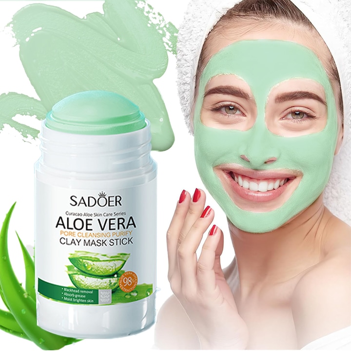 Stick de Masca Curatare cu Aloe Vera si Namol - Pentru Puncte Negre, Acnee, Porii Largiti si Ten Gras | Control Sebum, Curatare Profunda, Iluminarea Tenului, Minimizarea Porilor