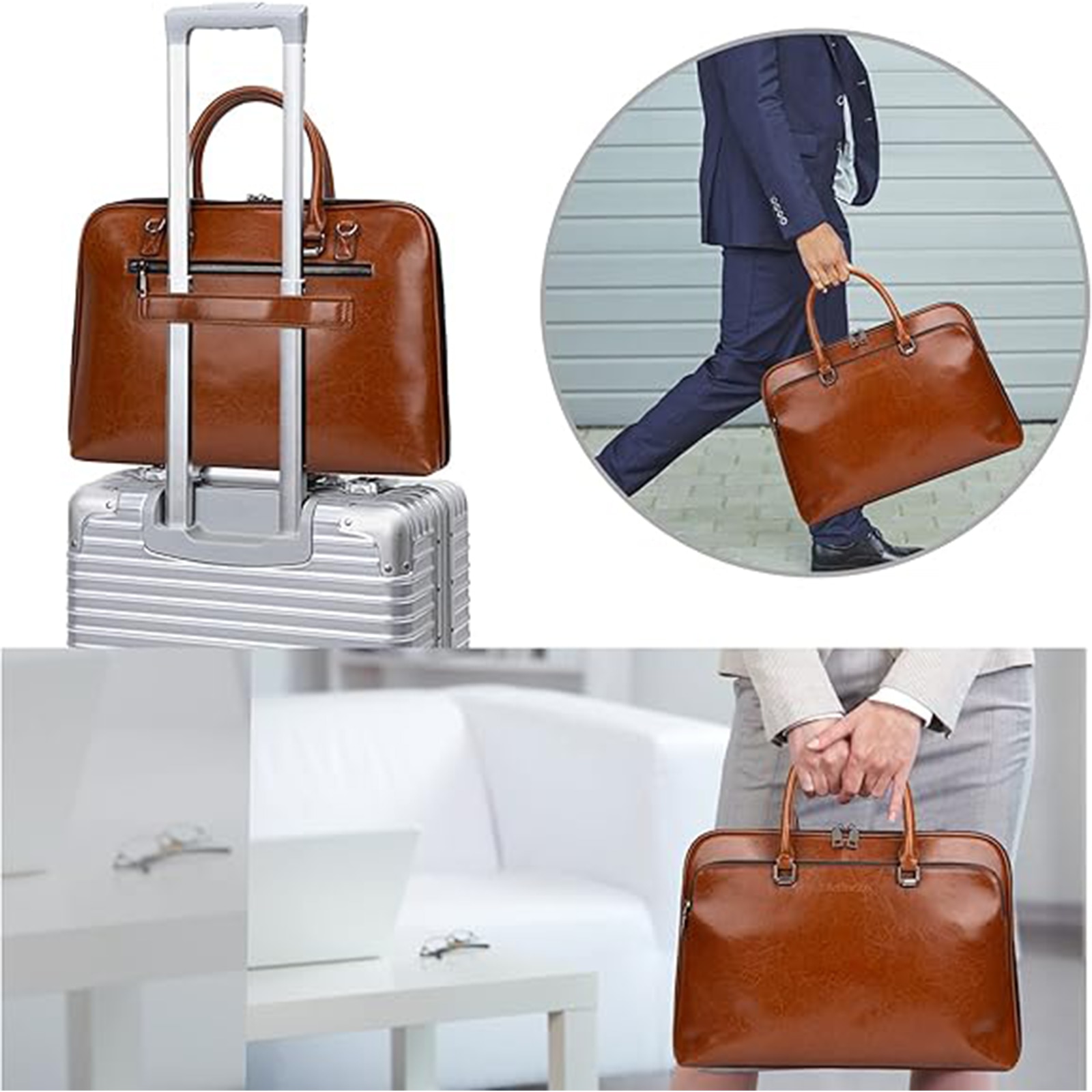 Geanta Messenger din Piele Naturala Maro Vintage pentru Laptop 15.6", Geanta Crossbody Unisex, Geanta Bizness Cu Pasare pentru Valiza